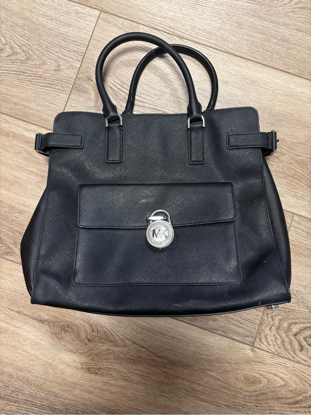 Michael Kors Black Saffiano Leather Shoulder Bag with MK Medallion